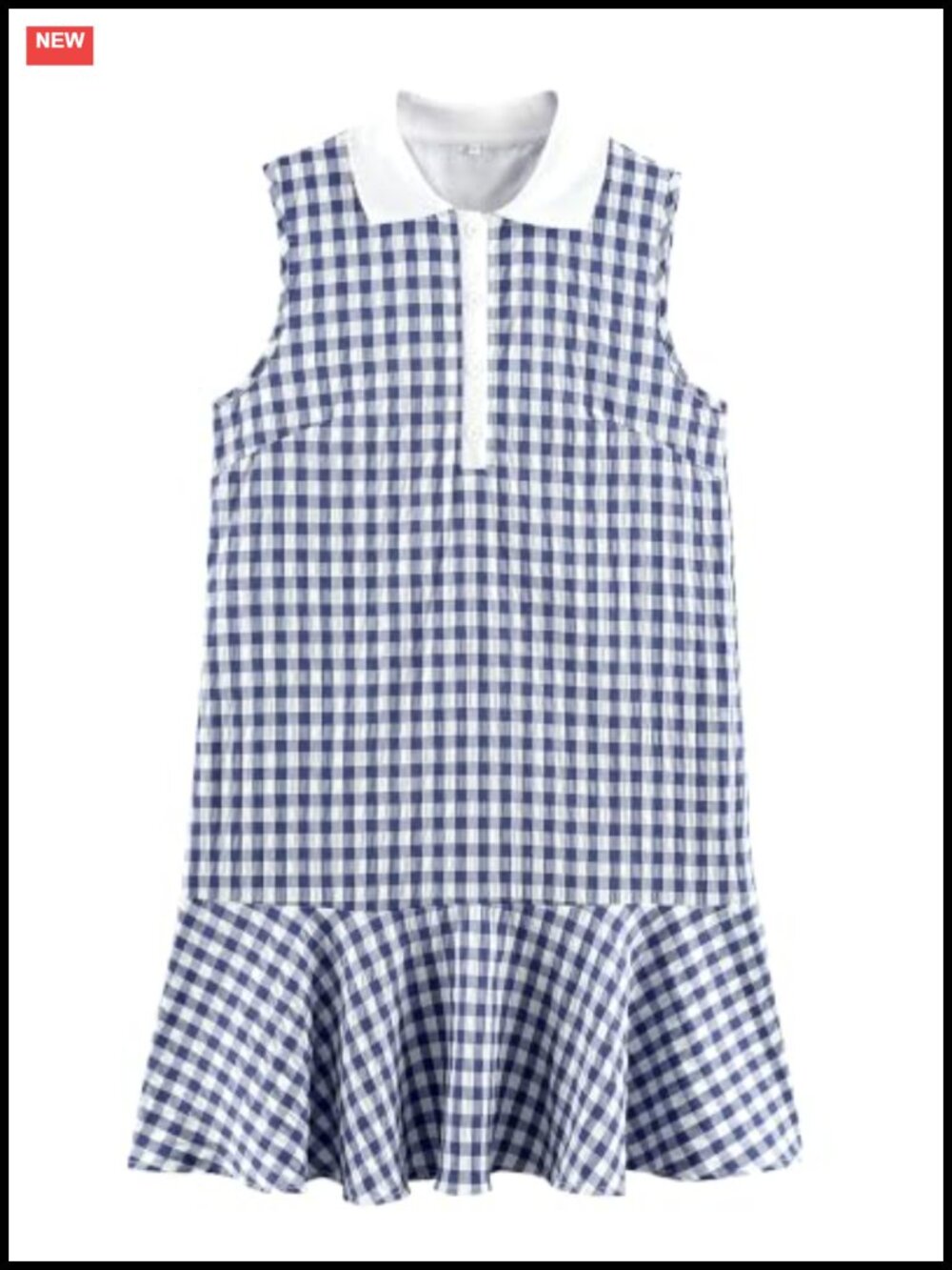Sleeveless Gingham Ruffle Hem Polo Dress with Pockets